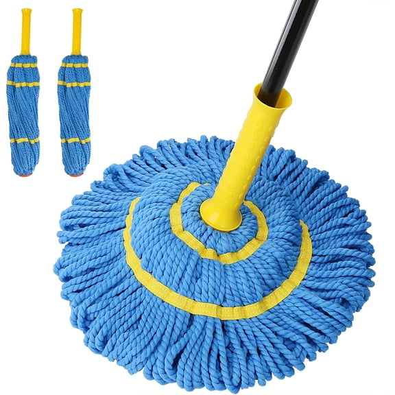 Self-Wringing Twist Microfiber Mop with 1 Extra Refill, 57" Long Handle Floor Cleaner for Hardwood, Tile, and Commercial Household Use, Easy Wringing Spin Mop with 2 Mop Heads