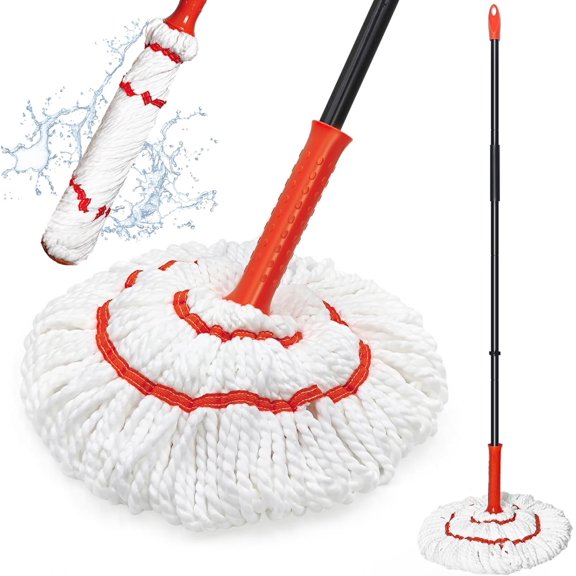 Self Wringing Twist Mop for Floor Cleaning, 57.5 inches Long Handle String Mop with Wringer, Washable Microfiber Wet Mop with Scouring Pad for Hardwood, Tile, Bathtub, Kitchen