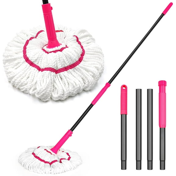 Self Wringing Twist Mop for Floor Cleaning, Upgraded 18-inch Wide Microfiber Mops, 55 inches Long Handle Wet Dry Kitchen Easy Squeeze String Mop for Wood, Hardwood, Tile, Marble (Rose Red)