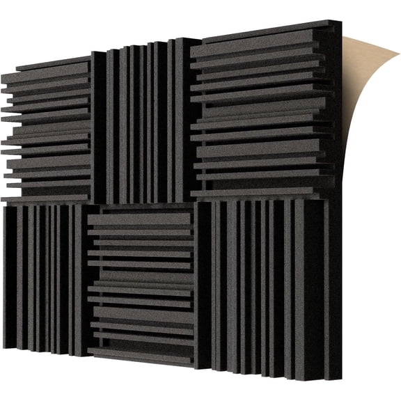 Self-adhesive Acoustic Foam Panels, 12 X 12 X 2 Inches 6 Pcs Broadband Sound Absorbing Foam, Dense Soundproof Padding Tile, Recording Studio Foam Absorber, Groove Decorative Wall Panel