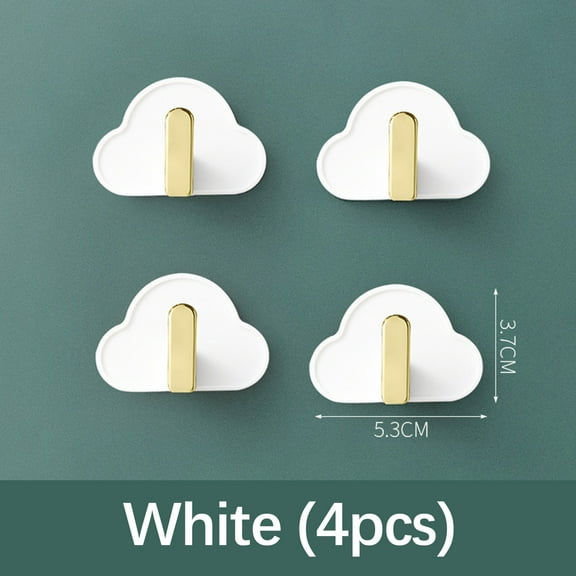 Self-adhesive Cloud Shaped Wall Hooks No Dilling Strong Hook Key Holder 4 Pack Multipurpose Hooks for Hanging Towels, Robes, Bags, Coats Removable Adhesive Hooks for Kitchen, Bathroom,bedroom, Office
