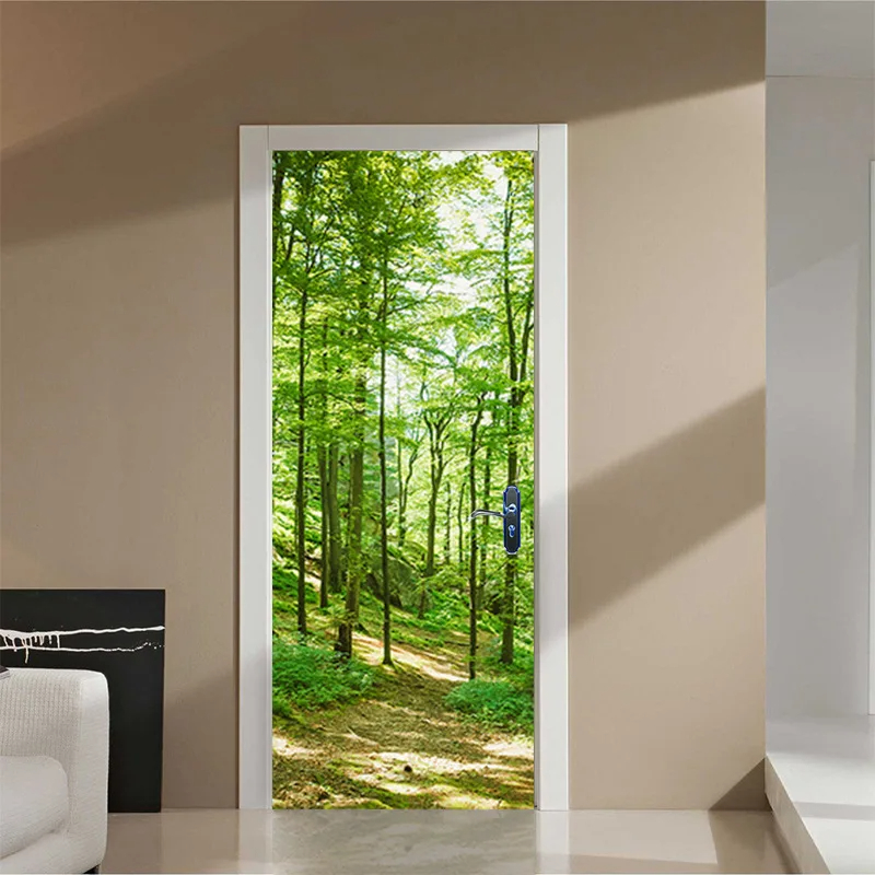 Secenery Sticker Background Self-adhesive D Door Sticker Wallpaper Mural Deur Sticker PVC Green ...