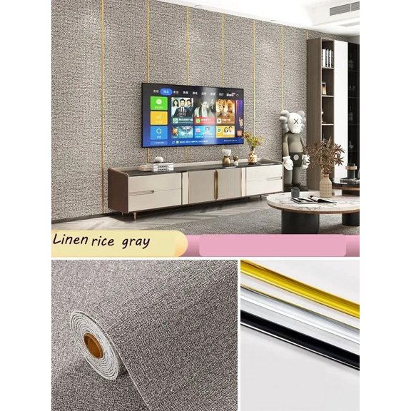 Self-adhesive Diatom Mud Wallpaper Thickened TV Background Linen wallpaper Bedroom Renovation Home Decor XPE Foam Wall Stickers