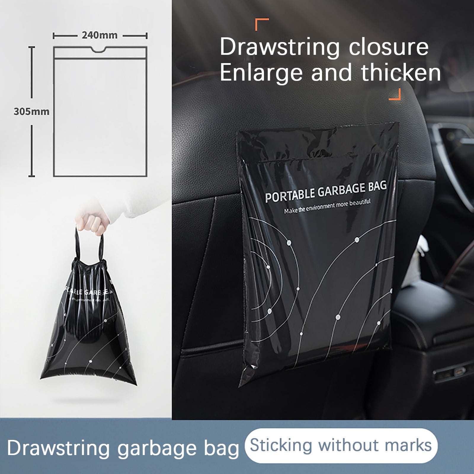 Selfadhesive Drawcord Closure Portable Garbage Bag,For Car Home Office