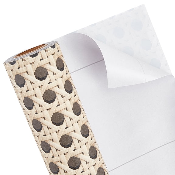 Self-adhesive PVC Wall Stickers Wall Decotations Rattan Weaving Pattern Bisque 402x0.2mm 5m/roll