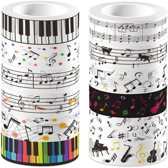 Self-adhesive Paper Tape DIY for Photo Album Diary Scrapbook Decoration Musical Note 5000x15mm 12pcs/set