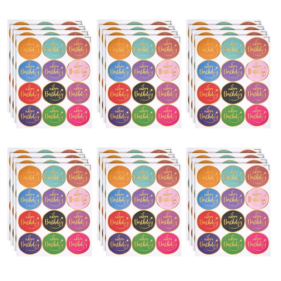 Self-adhesive Picture Stickers Round with Word Happy Birthday Pattern for Card-Making Scrapbooking Diary Planner Cup Mobile Phone Shell Notebooks