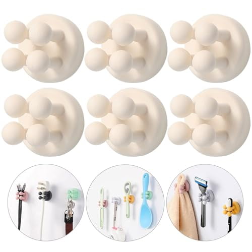 Self-adhesive Silicone Hook Holders - 6Pcs Mounted to Wall for Clipping Hanging Toothbrush Razor Towel Key Plug Cable,Utility Holders for Kitchen Bathroom Home Office Dorm Room Essentials