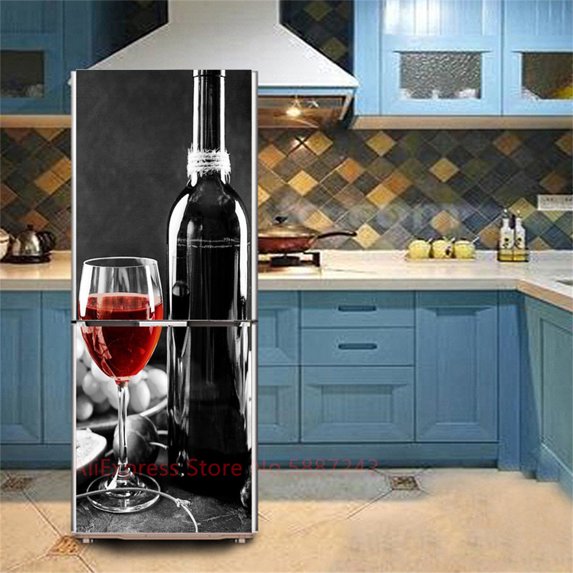 Self-adhesive Vinyl Fridge Stickers Full Cover Black Flower Leaves Refrigerator Wallpaper Freezer Decorative Film Poster Kitchen