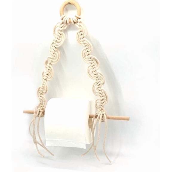 Self-adhesive toilet paper holder, bathroom toilet paper holder wooden rope rustic towel rack