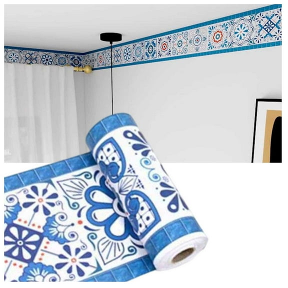 Self-adhesive wallpaper border for walls, waterproof PVC wallpaper border, tile sticker wall strips, easy installation for kitchen, bathroom, tiles