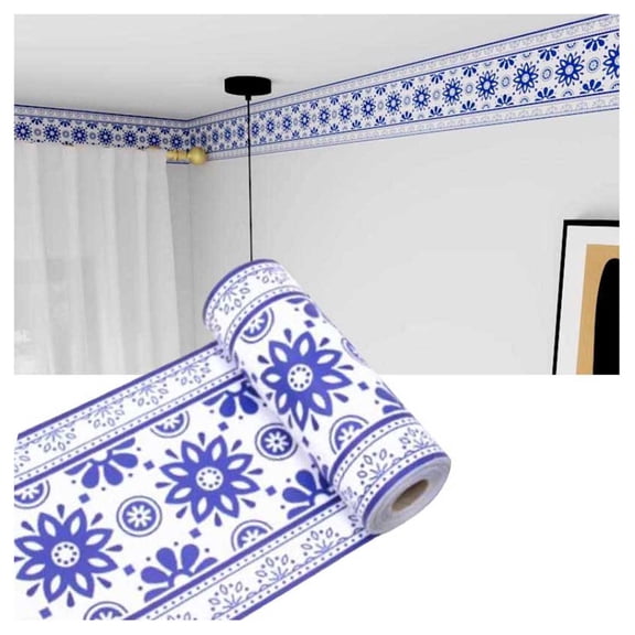 Self-adhesive wallpaper border for walls, waterproof PVC wallpaper border, tile sticker wall strips, easy installation for kitchen, bathroom, tiles