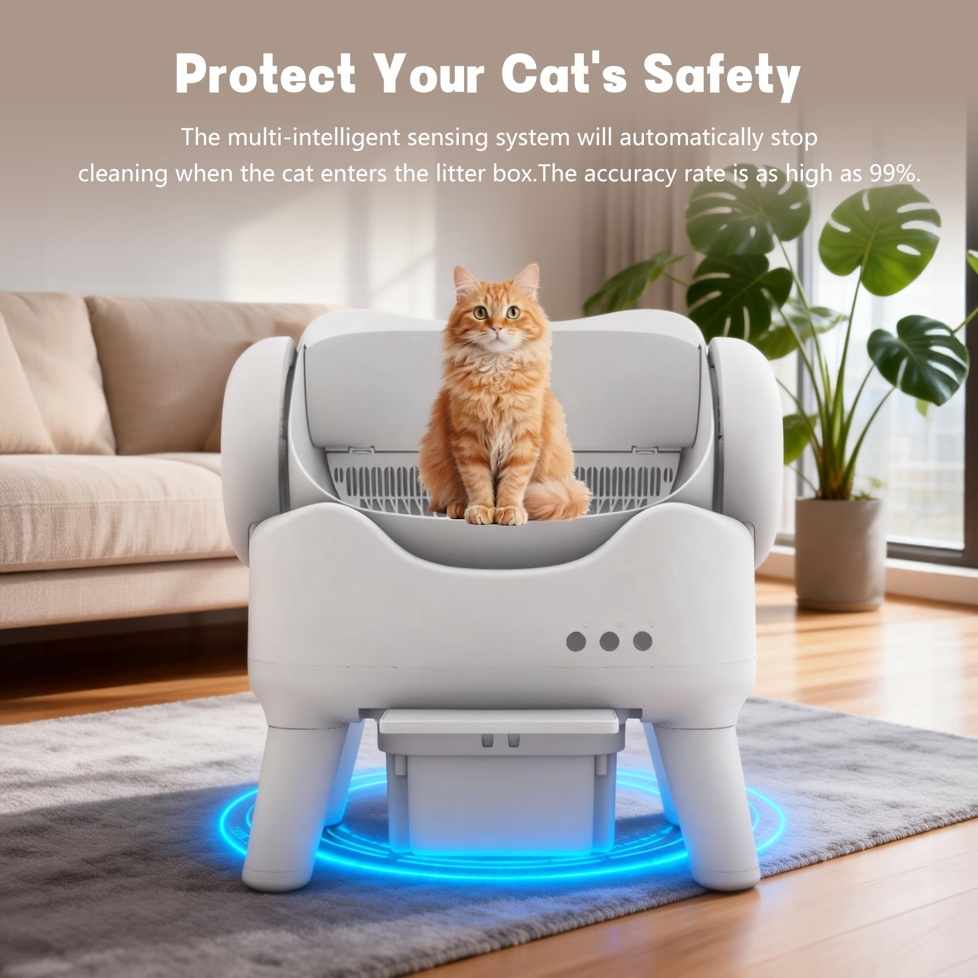 Self cleaning  Litter Box, Low Noise Automatic  Toilet, Spacious Open Design for All Cats, High Sides Anti-Splash, Odor CONTROL, 3.96gal Large Waste Drawer, Easy Clean, Battery-Free