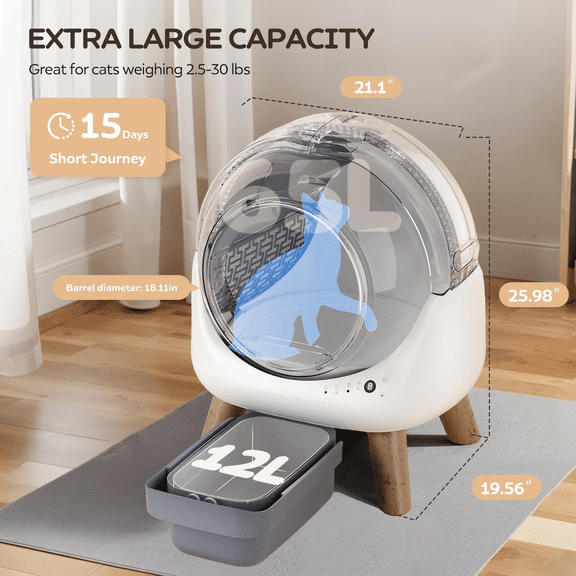 Self-cleaning cat litter box, an automatic cat litter box suitable for multiple cats, equipped with an intelligent APP control, dual safety protection, odorless waste disposal, white color