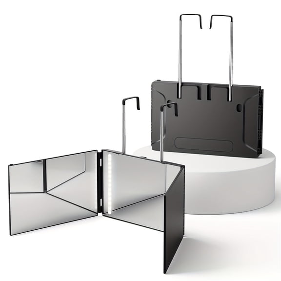 Self-cutting Hair and Makeup Mirror with 360-degree Viewing Angle, Transparent Anti-fog HD Glass (black with LED), Suitable for Home Use