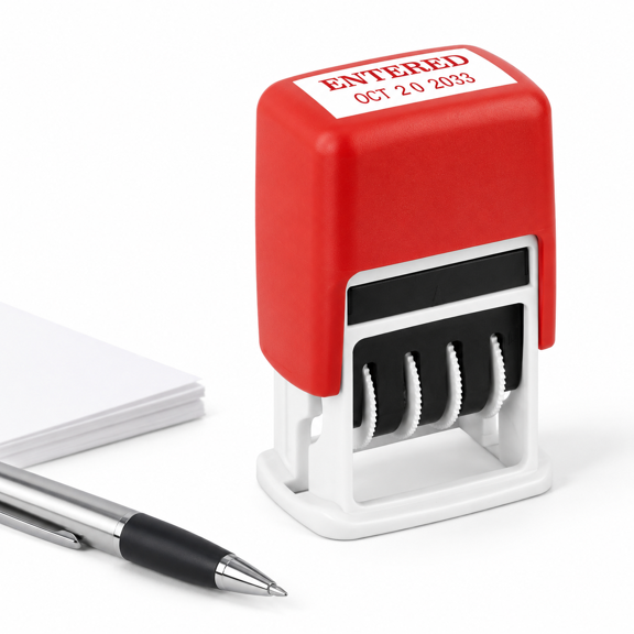 Self-inking Red Ink Date Office with Entered Phrase, 12-Year Band