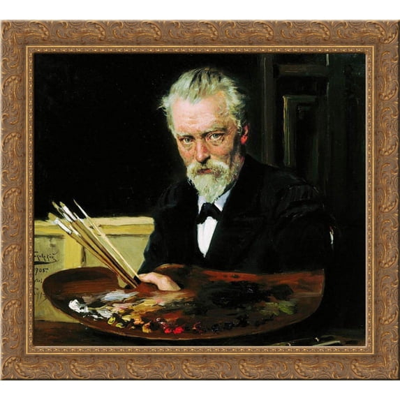 Self portrait 20x20 Gold Ornate Wood Framed Canvas Art by Makovsky, Vladimir