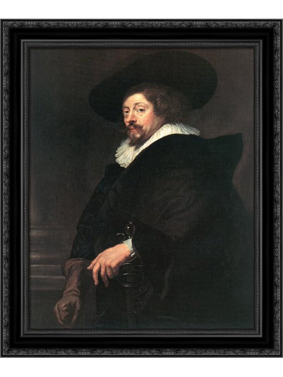 Self-portrait 20x24 Black Ornate Wood Framed Canvas Art by Rubens, Peter Paul