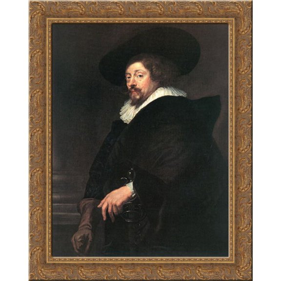 Self-portrait 20x24 Gold Ornate Wood Framed Canvas Art by Rubens, Peter Paul