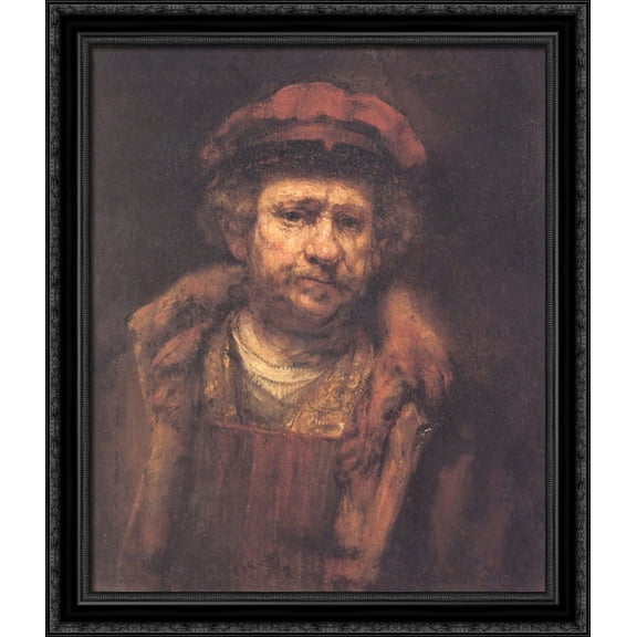 Self-portrait 28x32 Large Black Ornate Wood Framed Canvas Art by Rembrandt