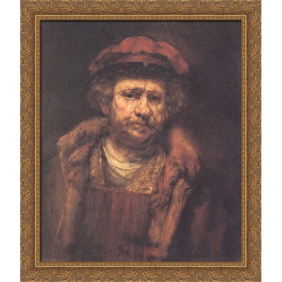 Self-portrait 28x32 Large Gold Ornate Wood Framed Canvas Art by Rembrandt