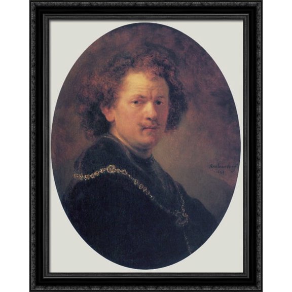 Self-portrait 28x34 Large Black Ornate Wood Framed Canvas Art by Rembrandt