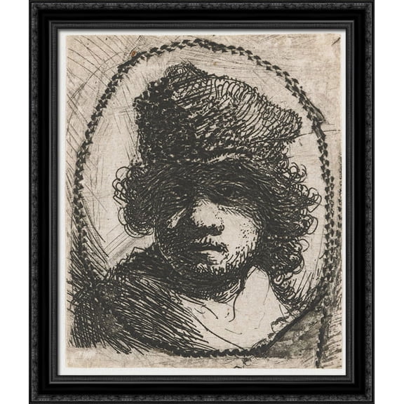 Self-portrait 28x34 Large Black Ornate Wood Framed Canvas Art by Rembrandt