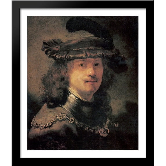 Self-portrait 28x34 Large Black Wood Framed Print Art by Rembrandt
