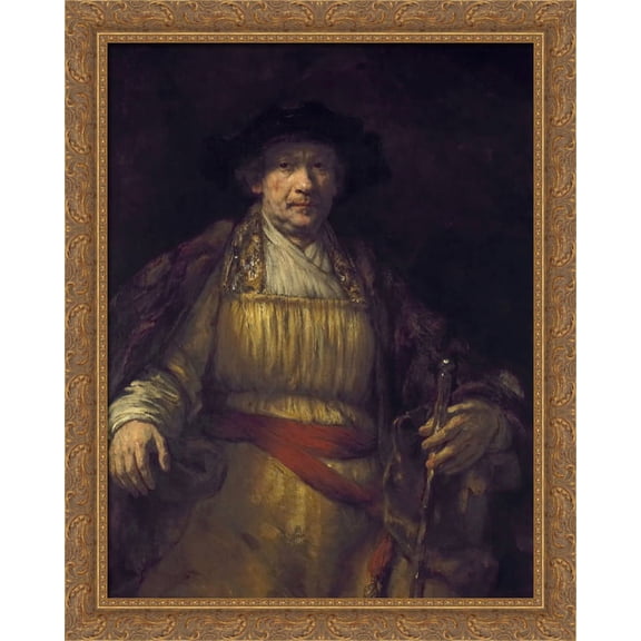 Self-portrait 28x34 Large Gold Ornate Wood Framed Canvas Art by Rembrandt