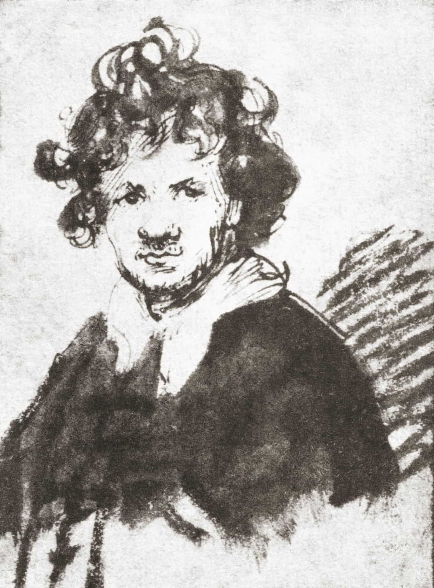 Self portrait of Rembrandt Harmenszoon van Rijn 1606-1669 Dutch painter and etcher From Rembrandt Handzeichnungen published 1936 Canvas Art - Ken Welsh Design Pics (11 x 16)