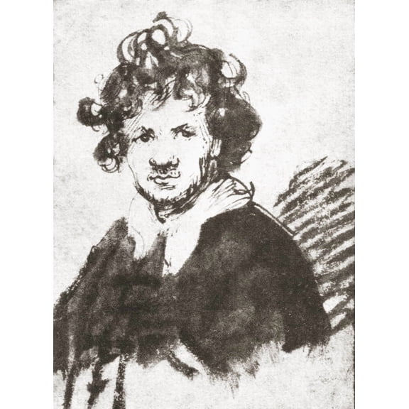 Self portrait of Rembrandt Harmenszoon van Rijn 1606-1669 Dutch painter and etcher From Rembrandt Handzeichnungen published 1936 Canvas Art - Ken Welsh Design Pics (11 x 16)