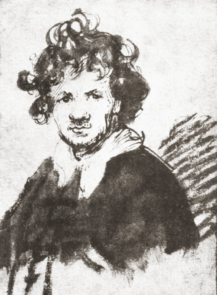 Self portrait of Rembrandt Harmenszoon van Rijn 1606-1669 Dutch painter and etcher From Rembrandt Handzeichnungen published 1936 Canvas Art - Ken Welsh Design Pics (22 x 32)