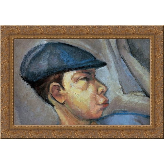 Self-portrait Wearing Cap 24x18 Gold Ornate Wood Framed Canvas Art by Lajos Tihanyi