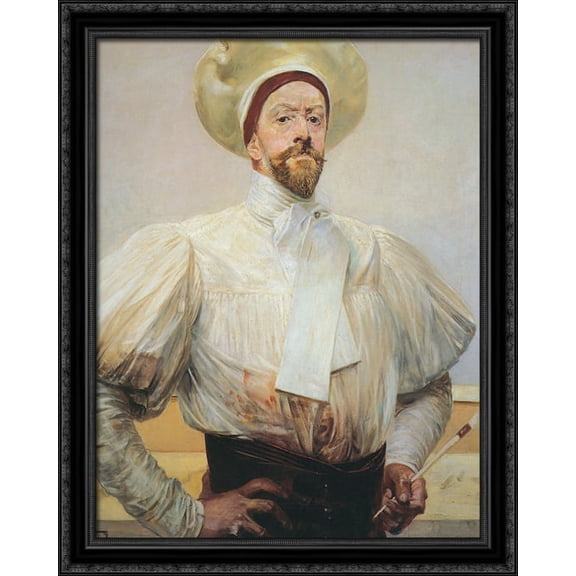 Self-portrait in White Dress 28x34 Large Black Ornate Wood Framed Canvas Art by Jacek Malczewski