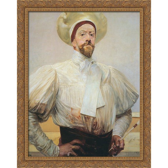 Self-portrait in White Dress 28x34 Large Gold Ornate Wood Framed Canvas Art by Jacek Malczewski
