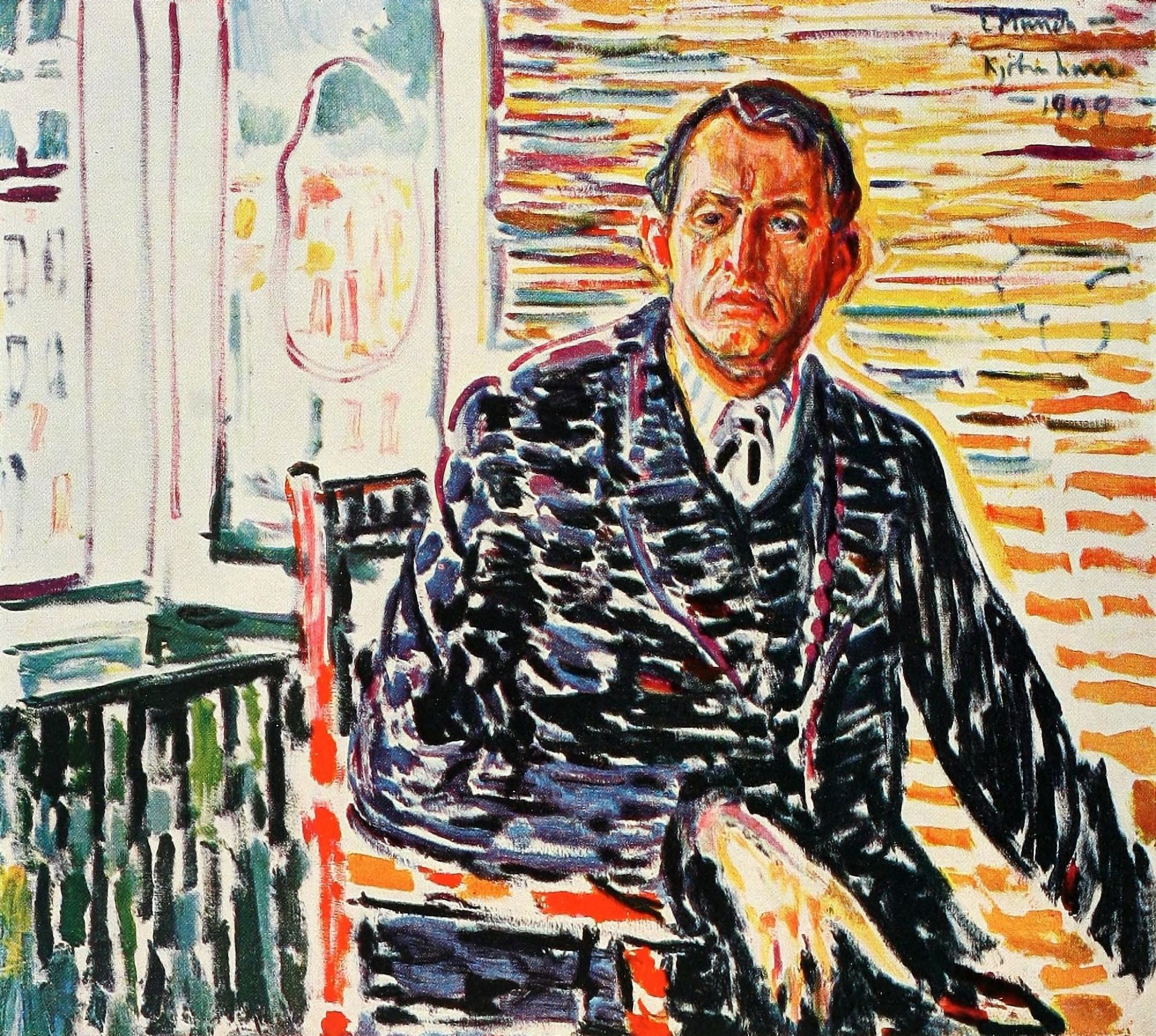 Self-portrait in blue suit 1909 Canvas Art - Edvard Munch (24 x 36)