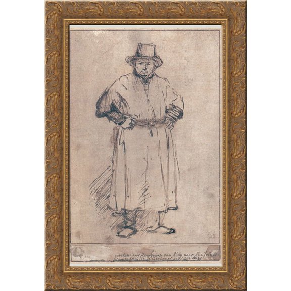 Self portrait in studio attire 19x24 Gold Ornate Wood Framed Canvas Art by Rembrandt