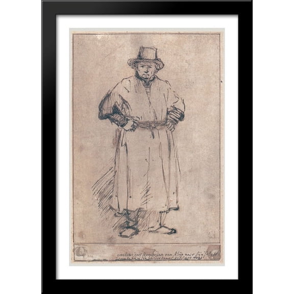 Self-portrait in studio attire 28x40 Large Black Wood Framed Print Art by Rembrandt