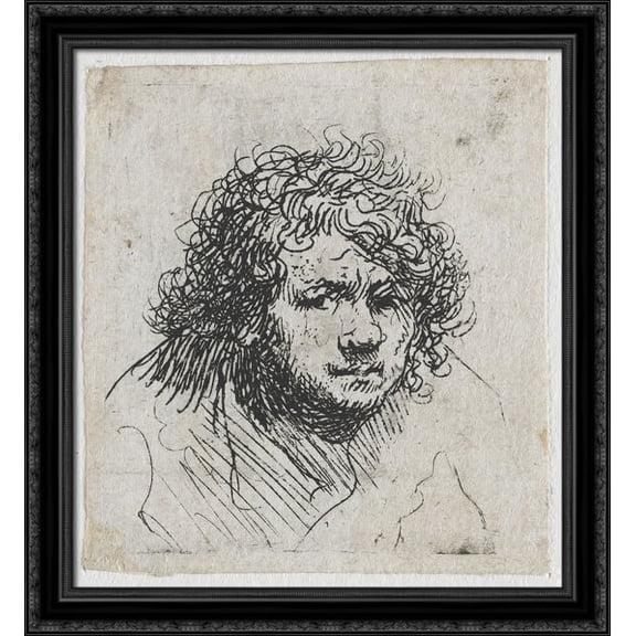 Self-portrait leaning forward bust 28x30 Large Black Ornate Wood Framed Canvas Art by Rembrandt