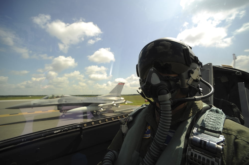 Self-portrait of an aerial combat photographer before takeoff Canvas Art - Stocktrek Images (35 x 23)