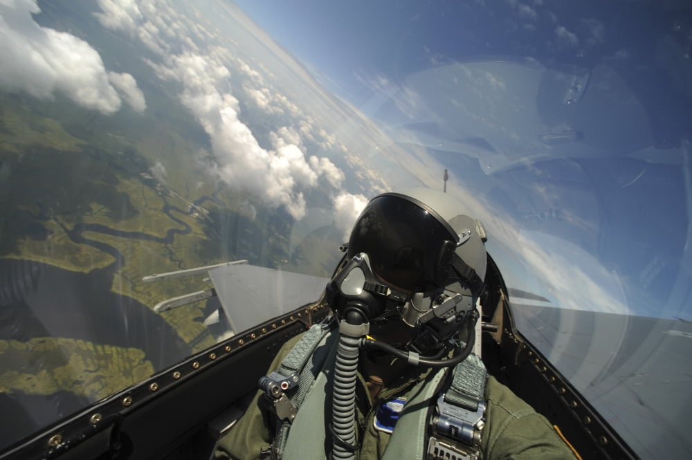 Self-portrait of an aerial combat photographer during takeoff Canvas Art - Stocktrek Images (35 x 23)