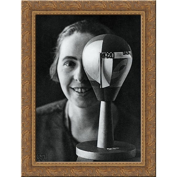 Self-portrait with Dada-Kopf (Dada Head) 24x20 Gold Ornate Wood Framed Canvas Art by Sophie Taeuber-Arp
