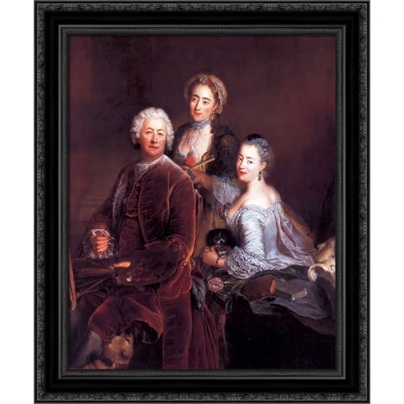 Self portrait with Daughters 20x20 Black Ornate Wood Framed Canvas Art by Pesne, Antoine