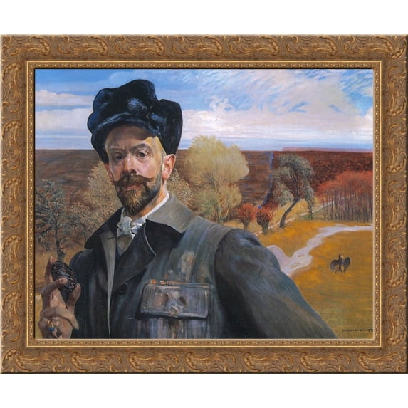 Self portrait with Pisanka 24x20 Gold Ornate Wood Framed Canvas Art by Malczewski, Jacek