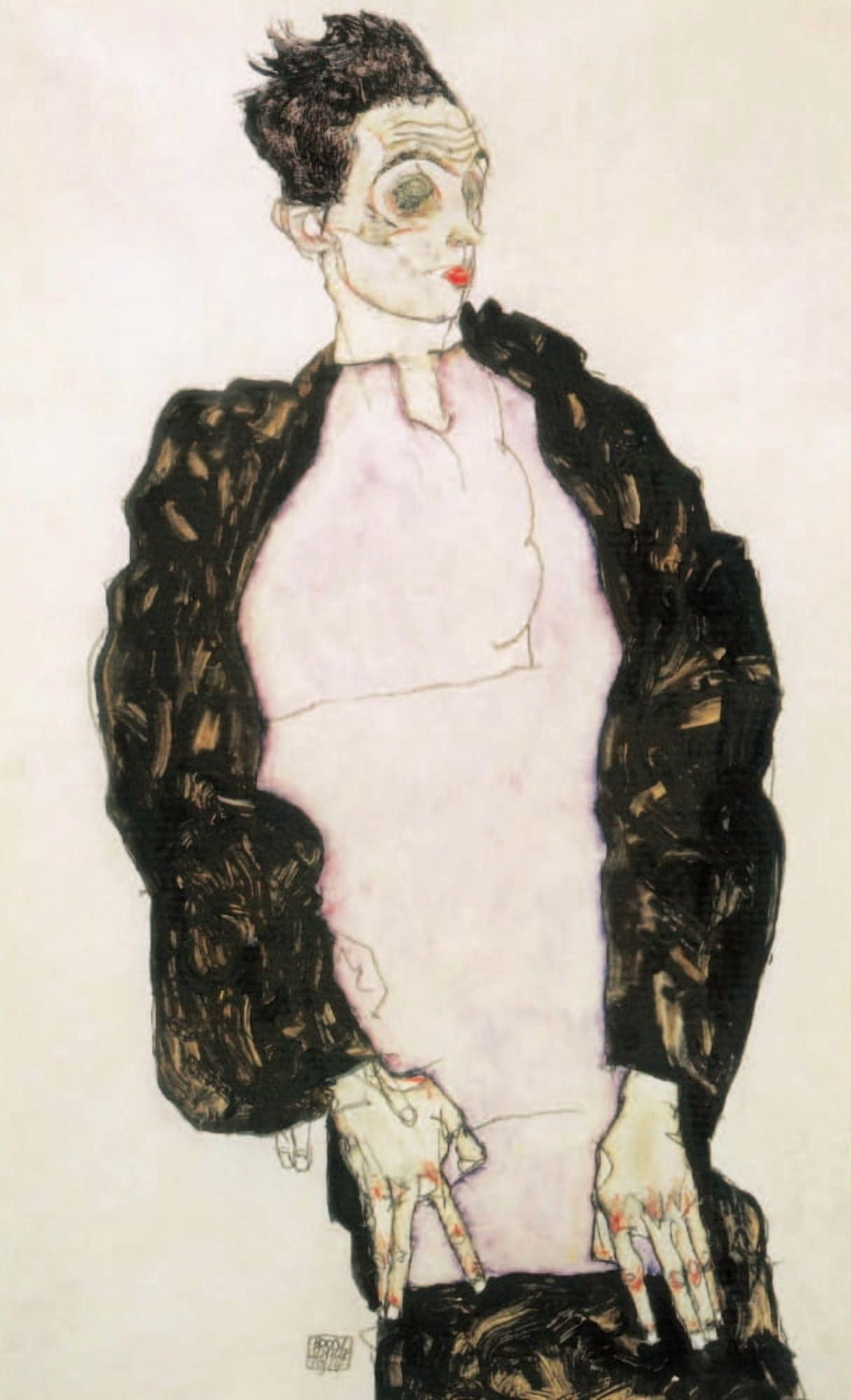 Self-portrait with lavender shirt & dark suit 1914 Canvas Art - Egon Schiele (24 x 36)