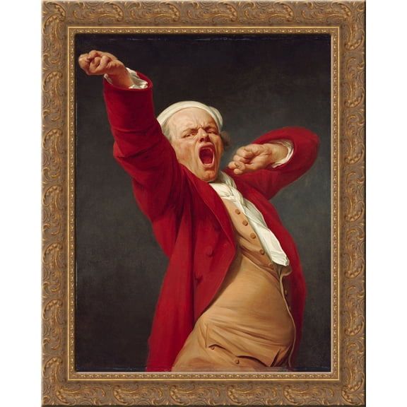 Self-portrait, yawning 24x20 Gold Ornate Wood Framed Canvas Art by Joseph Ducreux
