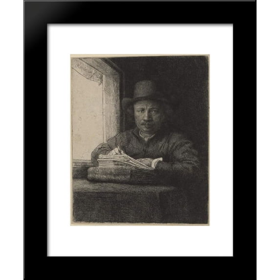 Self-portraitdrawing at a window 20x24 Framed Art Print by Rembrandt