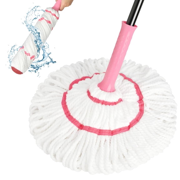 Self-wringing Twist Mop For Floor Cleaning  57" Long Handle Heavy Duty Microfiber Wet Mopping On Tile Hardwood Kitchen Bathroom Patio Garage Commercial Household Clean (pink)