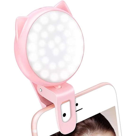 Selfie Clip Ring Light, Mini Rechargeable 9 Level Adjustable Brightness Modes with 32 LED, 2-8 Hours, USB Flash Lighting for /Android, Cell Phone Photography,Video, Vlogging -