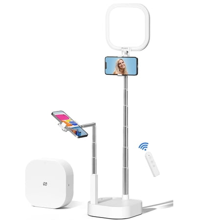 Selfie Double Stand 360° Rotation with Phone Holder, Rechargeable Foldable LED Fill Light for Live /YouTube/Tiktok/Video Recording/Photography/Reading With Remote Control